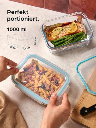 Контейнери для зберігання продуктів Praknu 1000 мл (4 шт) - герметичні, штабельовані, BPA-free, для холодильника, морозилки та мікрохвильовки