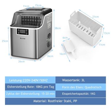 Машина для приготування льоду COSTWAY 3.2L з таймером, LCD дисплеєм та лопаткою