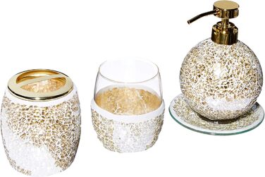Madison Park Mosaic Bathroom Accessory Set, 4-Piece Bathroom Accessory Set with Gold Soap Dispenser, Toothbrush Holder, Tumbler, and Ring Dish