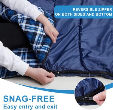 Cotton Flannel Double Sleeping Bag for Camping, Hiking, and Backpacking - Queen Size 2 Person Waterproof Sleeping Bag for Adults & Teens - Lightweight Blue/Blue