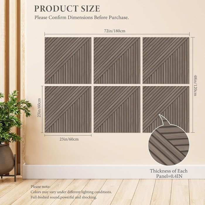 Акустичні панелі JBER (6 шт), самоклеючі звукопоглинаючі стінові панелі для офісу, студії та дому, 180 x 120 см, колір світкий горіх (тик)