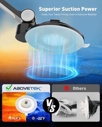 Підставка для планшету та смартфона AboveTEK з присоском – регульована 360° для iPad/смартфонів (4–11 дюймів), авто/стіна/офіс (чорний)