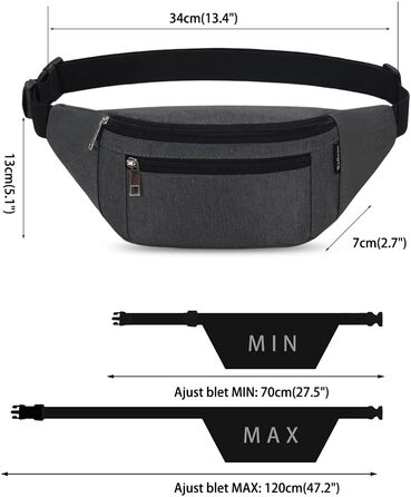 Поясна сумка на пояс, нагрудна сумка, спортивна сумка для чоловіків та жінок, водовідштовхувальна, Doggy Bag, велика, для телефону, через плече, для кемпінгу, піших прогулянок, фітнесу, велосипеда, бігу (темно-сірий)