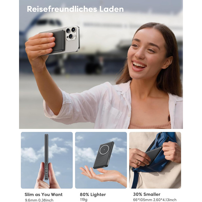 Powerbank Ntaanoo MagSafe 5000mAh з швидкою зарядкою 20W для iPhone 16/15/14/13/12, чорний