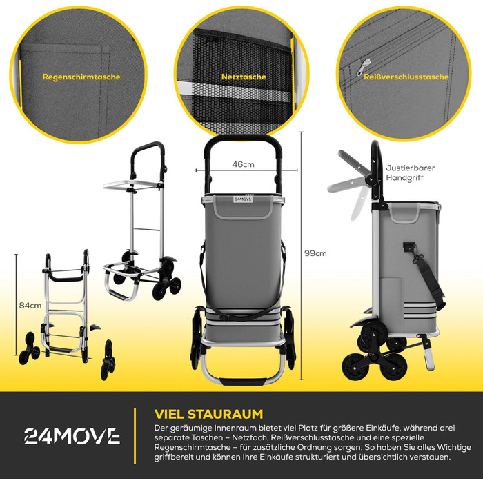 Тролей для покупок Vehlo 24MOVE®: 55л, з холодильником, 3-в-1 (сумка, візок, тачка), до 30кг, сірий