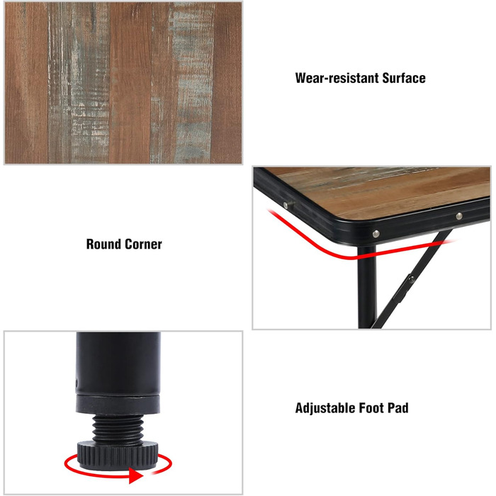 REDCAMP Складний столик з регулюванням висоти, легкий портативний туристичний столик 60x40 см (4 положення) з сітчатим шаром, для дому та відпочинку на природі, балкону, ринку, кухні, темно-коричневий (декор під дерево, 90x60 см (2 положення))