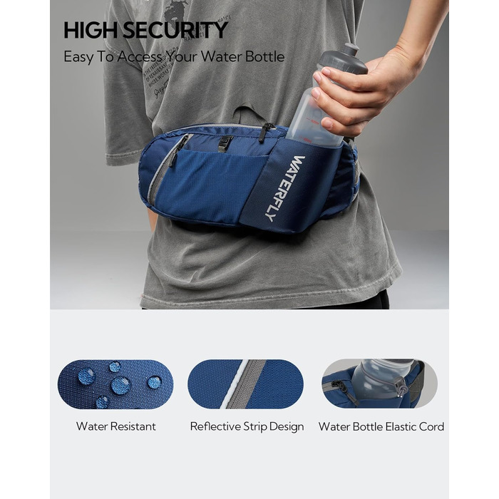 Чоловіча/Жіноча поясна сумка Waterfly з тримачем для пляшки: спортивна, стильна, для бігу, прогулянок, подорожей
