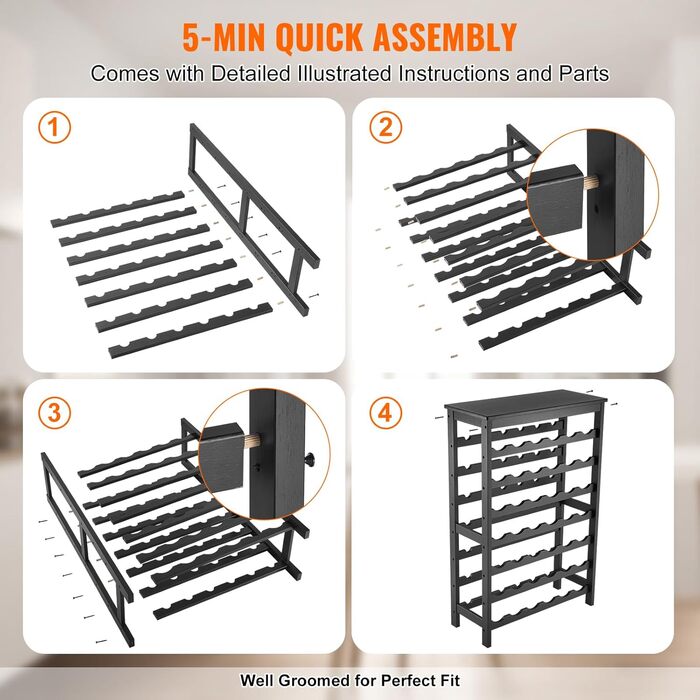 Стійка для вина VEVOR на 42 пляшки: 7-ярусна стійка з масиву бамбука, для кухні, бару та льоху (чорний)