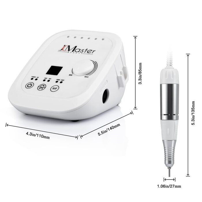 Nagelfräzer JCMaster Profi: Електрична фрезер для нігтів з педаллю, 35000 об/хв, 6 насадок, сенсорне керування (Білий)