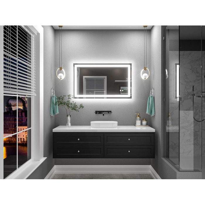 Дзеркало для ванної кімнати TETOTE з підсвічуванням 50x70 см, без рами, LED-підсвічування, сенсорна кнопка, 3 кольори, регулювання яскравості, функція пам'яті