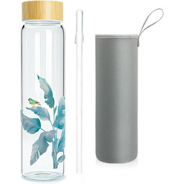 Glass Drinking Bottle 1L Glass Water Bottle with Bamboo Lid 1 Liter (1000ml) (Bird 1liter)
