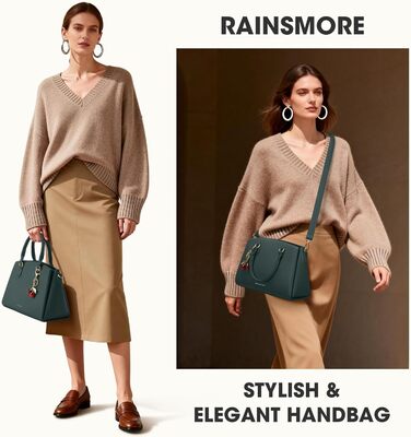 Сумка жіноча RAINSMORE середнього розміру з екошкіри, темно-зелена. Для планшета 11