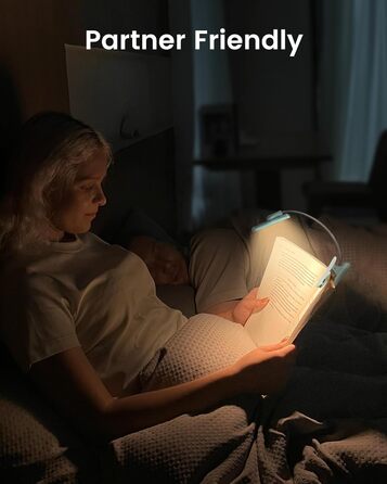 LED лампа для читання Glocusent з кріпленням на книгу, 22 світлодіоди, таймер, регулювання яскравості та кольору, акумулятор 1000 mAh (до 100 годин), для книголюбів, блакитна