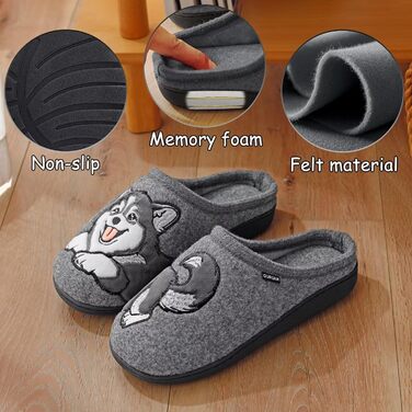 Тапочки додому для чоловіків та жінок з милим зображенням котів та собак, зимові теплі плюшеві з підкладкою з фетру (40/41 EU, сірі)
