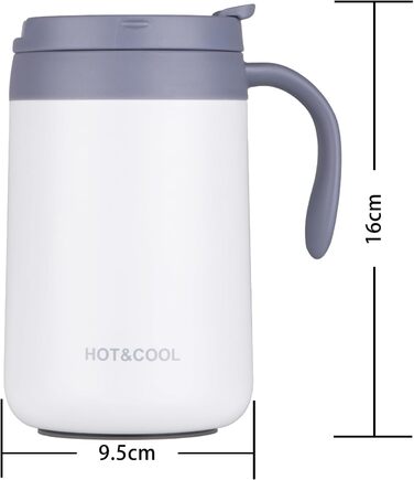 Термокружка з нержавіючої сталі 500 мл з кришкою та ручкою, подвійні стінки, вакуумна ізоляція, для подорожей та кемпінгу