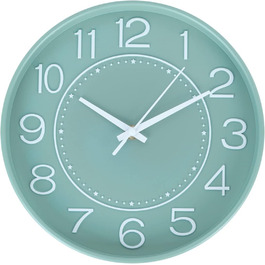 HZDHCLH Wall Clock Silent No Ticking 25 cm Easy to Read Clock for Kitchen, Living Room, Bedroom, Bathroom, Home Office (Green and White)
