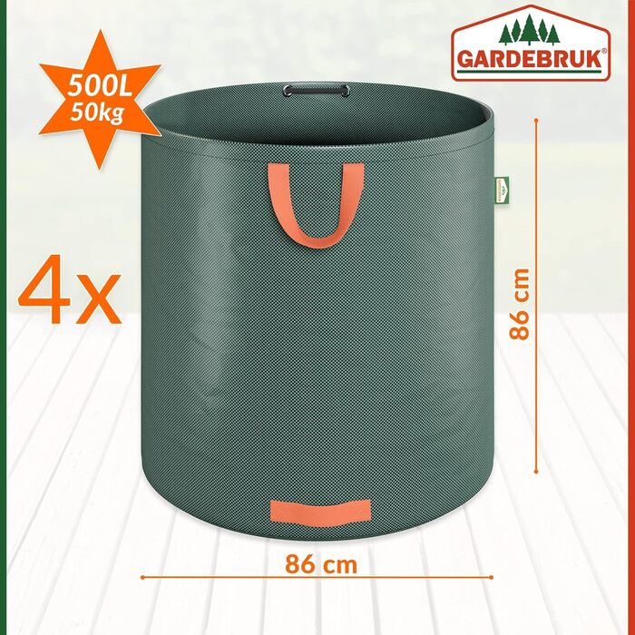 GARDEBRUK Мішок для садового сміття 4x500 л, міцний, водостійкий, навантаження до 50 кг, для листя, трави та садових відходів