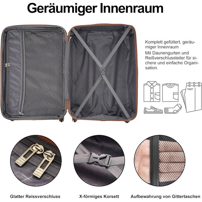 Набір валіз Merax 5-ти частинний: велика, середня, маленька валіза, сумка та органайзер, ABS, TSA-замок, розширюється, бежевий колір