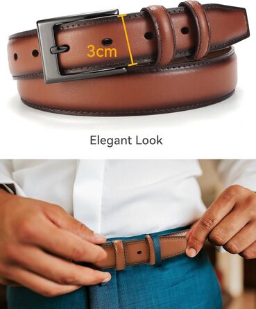 Чоловічий шкіряний ремінь CHAOREN 3см для бізнесу та офіційних заходів, розмір EU 48 (95см) та EU 52 (105см), темно-коричневий