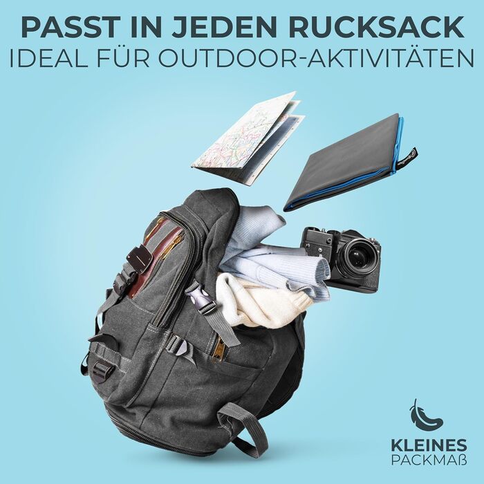 Рушник з мікрофібри NirvanaShape - туристичний, для пляжу, спорту, подорожей, кемпінгу, 50 x 30 см, сірий з блакитним кантом