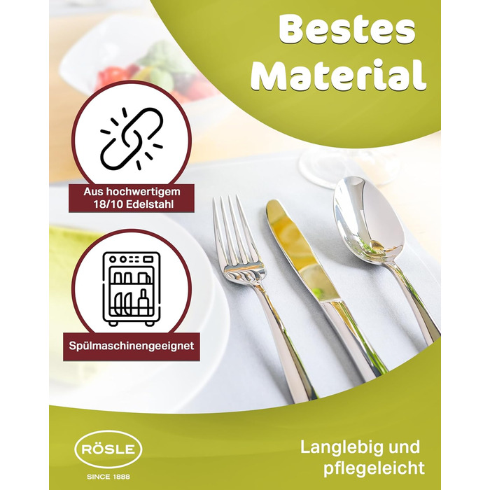 RÖSLE ELEGANCE Cutlery Set for 6 People – 30-Piece Highly Polished Stainless Steel 18/10 Cutlery Set – Premium Cutlery, Dishwasher-Safe Cutlery in an Elegant Gift Box, 30-Piece Dinner Cutlery Set