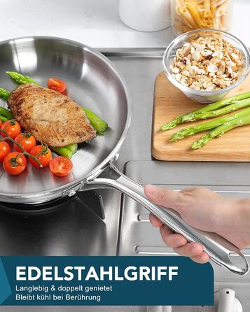 Сковорода Michelangelo Edelstahl 20 см для всіх типів плит, включаючи індукцію. 3-шарове дно, ергономічна ручка, можна мити в посудомийній машині