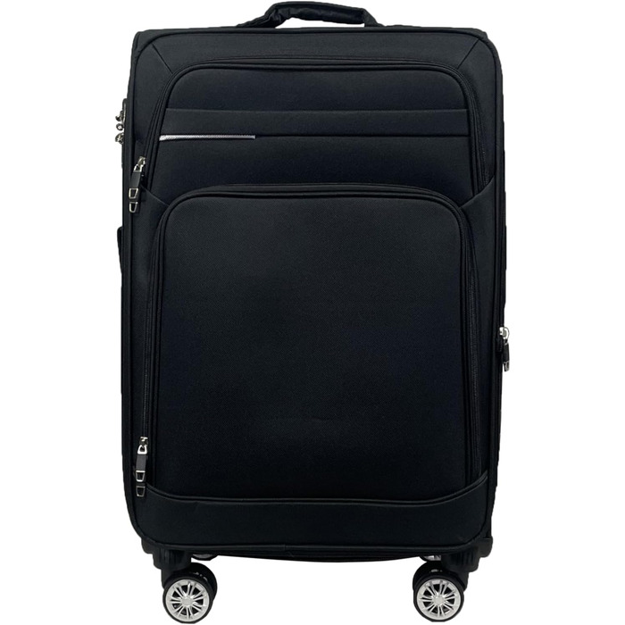 Чемодан-ролер Stoff з можливістю розширення, 4 колеса (M/L/XL/XXL або набір 4 шт.), м'який, великий (75 см), чорний