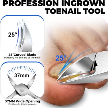 Манікюрний інструмент для товстих нігтів: кусачки для нігтів та кусачки для нігтів на ногах з контейнером для збору, гострі кусачки для нігтів, довга ручка, нахилена леза (сріблясті & чорні)