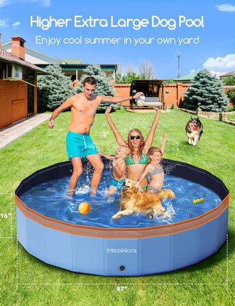 Meowant Foldable Dog Pool, Dog Bathtub, Splash Pool Large Thickened PVC, Extra Large Outdoor Foldable Kids Pool, Portable Non-Slip Dog Splash Pool, No Pump Required (272 x 50 cm) (220*40cm)