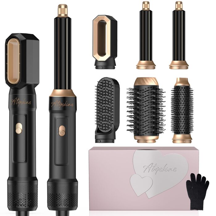 Набір для укладки волосся Atopskins 6 в 1: фен-щітка, локони, термощітка, 1000W, чорний
