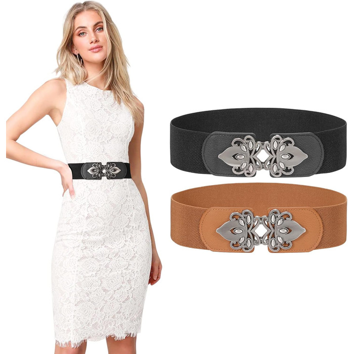 Жіночий еластичний пояс LEACOOLKEY 80 см (34-41 дюймів) - 2 кольори (чорний+коричневий)