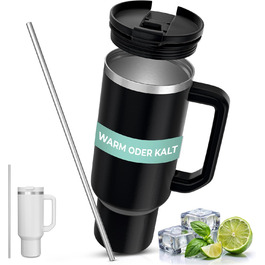 Personalized Insulated Tumbler - 40oz with Engraving - Custom Name or Logo, Leak-Proof, BPA-Free, with Lid & Straw - White (Black Accent)
