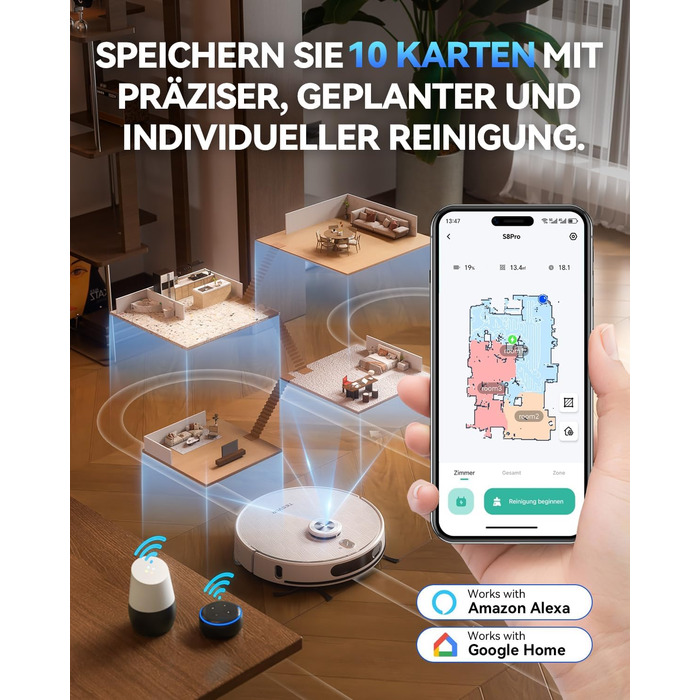 Робот-пилосос Tesvor S8 Pro з функцією миття - 8000Pa, LiDAR-навігація, 240 хв роботи, керування через додаток/Alexa, для прибирання шерсті тварин, килимів та твердих підлог