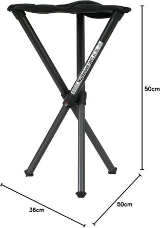 Складаний табурет Walkstool Basic алюмінієвий 3-ніжковий, 50 см, чорний, вантажопідйомність до 175 кг, Швеція