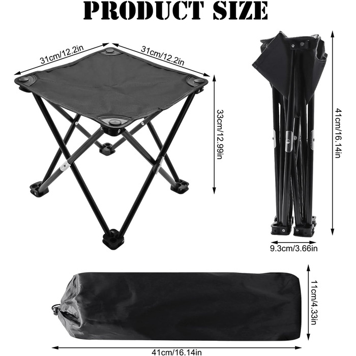 Складний туристичний стільчик для кемпінгу, риболовлі та пікніків. Легкий, портативний, з міцними ніжками та сумкою для перенесення (31 x 31 x 33 см)