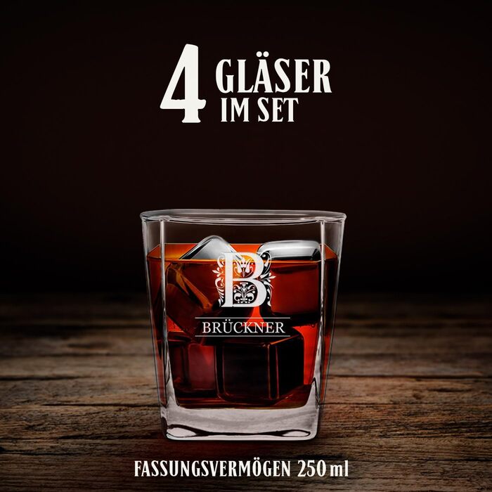 Maverton Whiskey Decanter + Set of 4/6 Whiskey Glasses with Engraving - 700ml Whiskey Decanter - for Christmas - Birthday Gift for Women - Letter