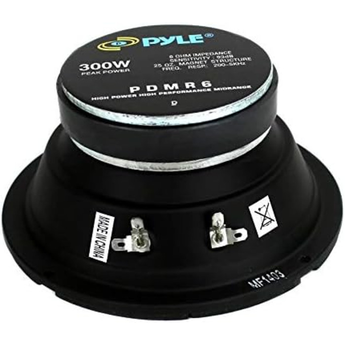 Автомобільна акустика Pyle PDMR6 16,5 см, 300 Вт, середньочастотний динамік, герметична задня частина, паперова мембрана, 93 дБ, 8 Ом