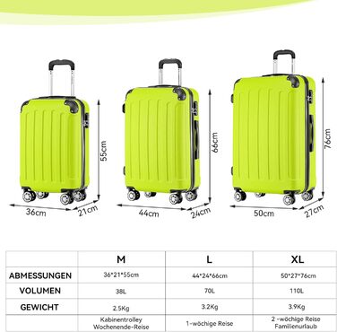 Чемодан Beibye Zwillingsrollen Hardcase XL 66см, зелений - міцний корпус, 14 кольорів