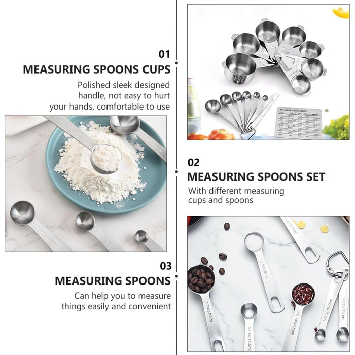 Ciieeo 15St Messlöffel Umrechnungstabelle messbecher set measuring cups set Baking set with measuring cups Kitchen helper Utensils Portable rice spoon Portable kitchen appliances Stainless Steel Silver