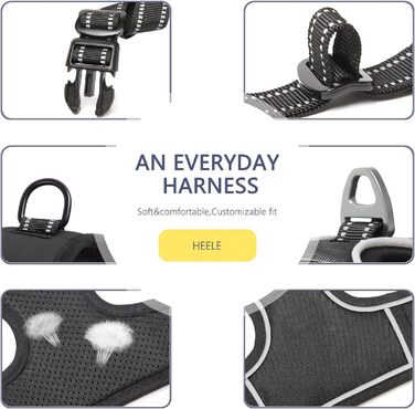 Шлейка для собак HEELE, No-Pull, для середніх собак, м'яка, дихаюча, регульована, світловідбиваюча, з м'яким ручним захопленням, чорна, розмір L