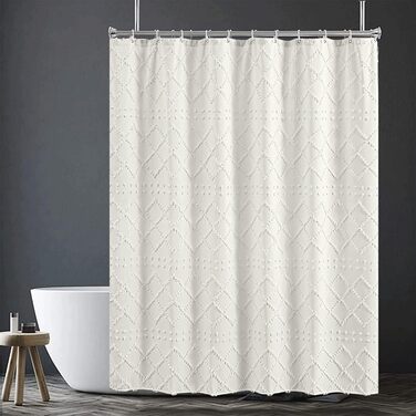 Штора для душу Boho-стиль, біла, 183x183 см, з 12 гачками, геометричний дизайн, для ванної кімнати