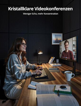 Акустичні панелі для звукоізоляції стін прямокутні, шумопоглинаючі панелі високої щільності з самоклейкою, чорні (30x40x0.9 см, 12 шт)