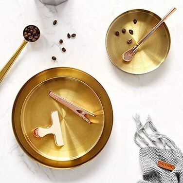 Round Stainless Steel Serving Tray, Gold Jewelry and Makeup Organizer/Candle Tray Gold (14 cm)