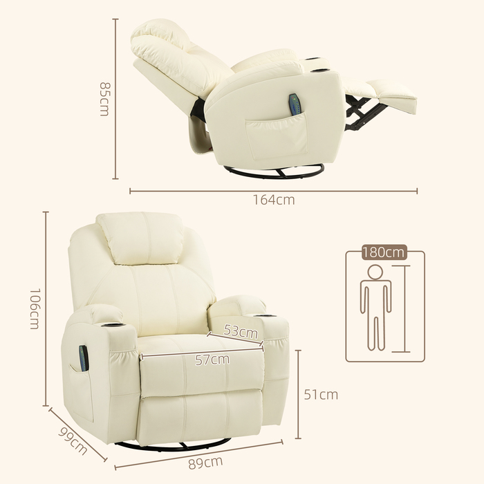 HOMCOM Electric Recliner with Massage Function, 330 lbs Weight Capacity, TV Recliner with Reclining Function, Remote Control, Cream White