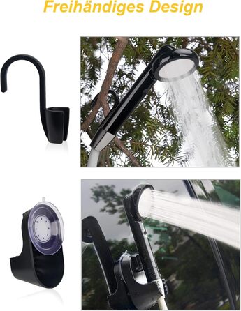 LIBERRWAY Camping Shower with Pump, Camping Shower Set with Rechargeable Battery, 2m Shower Hose Outdoor Shower for Garden Beach Camping Travel Car Washing, Mobile Shower Black (black-2 Batteries)
