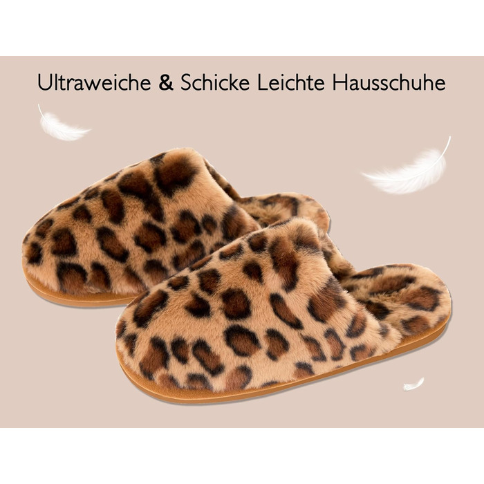 Тапочки зимові для жінок та чоловіків, теплі, з плюшем, з м'якою підкладкою, антиковзаючі, унісекс, з піною пам'яті, красиві, товсті, зручні, 38.5/40 EU, леопард
