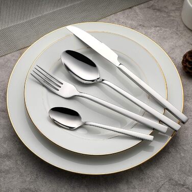 WUJO Cutlery Set, Stainless Steel Cutlery, 16-Piece Silver Cutlery Set including Knife, Fork, Spoon, Teaspoon, Dining Set for 4 People, Mirror Polished, Dishwasher Safe
