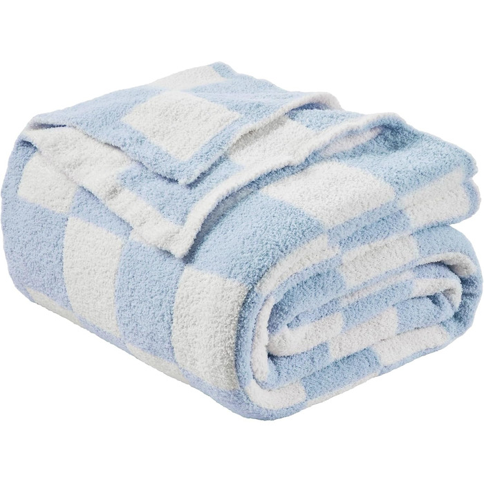 М'яка плед Jooja, декоративний плед з букле, 127x152 см, блакитно-сірий (50x60, в клітинку)