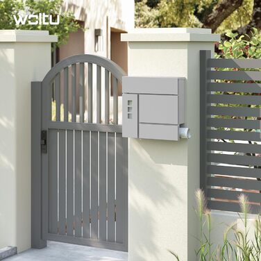 Поштовий ящик WOLTU XXL з відділенням для преси, захистом від реклами, оглядовим вікном, замком (2 ключі), антрацит (сірий) 37x37x10.5 см