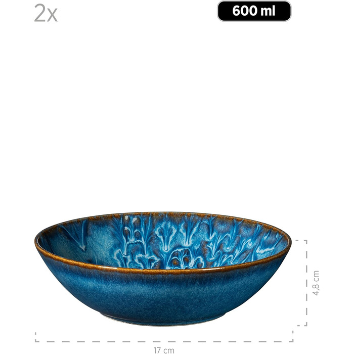 MÄSER Серія Tiles Modernes Vintage: Набір посуду для 2 осіб (8 предметів) з кераміки, блакитний, вінтажний дизайн